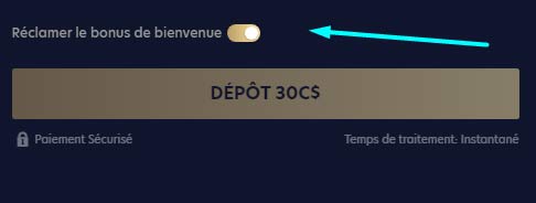 réclamer le bonus de bienvenue