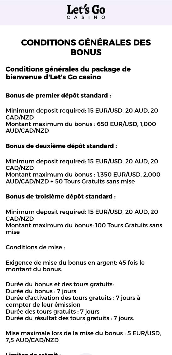 les conditions du bonus